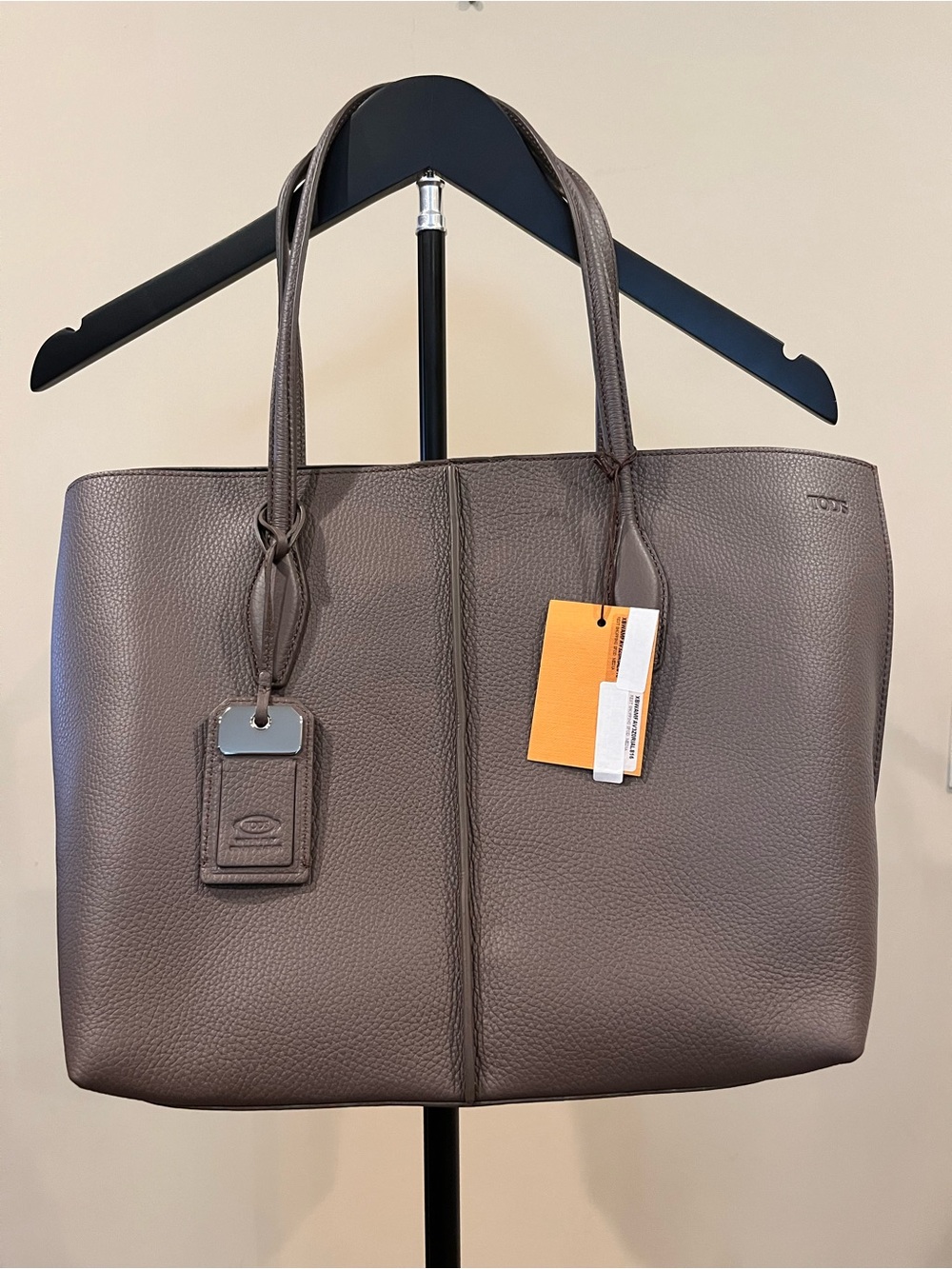 NWT Tod's Joy Medium Pebbled Leather Tote Bag Gray Taupe w/ Dust Bag